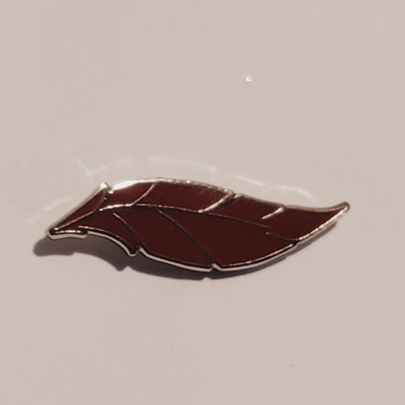 FEATHER lapel pin or tie pin red tiny  silver tone unisex gender neutral - Picture 2 of 5